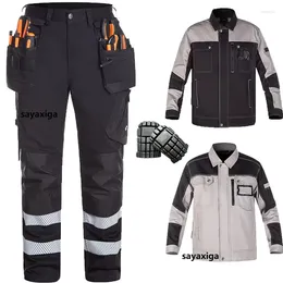 Men's Pants Cotton Cargo Knee Pad Men Working Pantalon Reflective Safety Trousers Hi Vis Electric Mechanic Work Jacketer