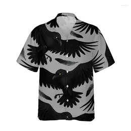 Men's Casual Shirts Summer Animal Crow 3D Printed Funny Shirt Creative Bird Unisex Harajuku Cool Short Sleeve Top Button