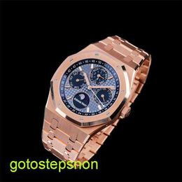 AP Tactical Wrist Watch Royal Oak 26574OR Blue Plate Automatic Machinery Mens 41mm Gauge 18k Rose Gold Timepiece