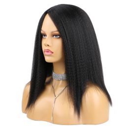 Wigs Synthetic Afro Kinky Straight Wigs Fluffy Short Yaki Hair Wig Black Natural Soft Hair Wigs For African Women