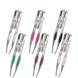 Tools LED Eyebrow Tweezers Oblique Tip Eyebrow Trimming Clip Stainless Steel Eye Hair Removal Clamp False Eyelashes Curler Makeup Tool