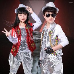 Stage Wear Kid Performance Dancing Outfit 3 Pieces Set Boys Ballroom Sequined Modern Jazz Hip Hop Dance Competition Costumes