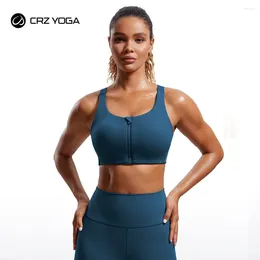 Yoga Outfit CRZ Womens Zip Front High Impact Sports Bra - Moulded Cup Wireless Workout With Adjustable Convertible Straps
