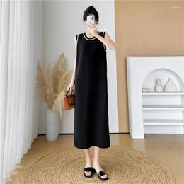 Casual Dresses Women Spring Summer Knitted Sleeveless Dress Fashion O-Neck Loose Black Tank Simplicity Basic Knit