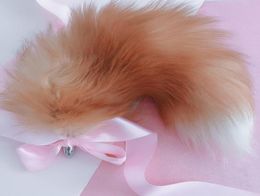 40cm16quot Real Crystal Fox Fur Tail Plug Stainless Steel Adult Funny Sexual Anal Butt Cosplay Toy6516170