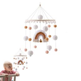 Baby Wooden Bed Bell Rattle Toys Mobile Cribs Rainbow Hairball born Rattles Hanging Support 240418