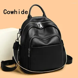 School Bags Cowhide Female Women's Backpack Shoulder 2024 Travel Bag Fashion Large Capacity With Multiple Compartments Chest Pack
