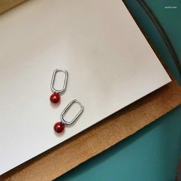 Stud Earrings Trendy Style Original Design U-Shape Earring Red Round Ball Small For Women Minimalist Jewellery