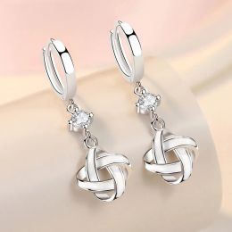 Clips KOFSAC Fashion Ins Earrings Interwoven Patterns Temperament White Earrings 925 Sterling Silver Ear Buckle Lady Zircon Jewelry