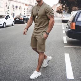 Ta To Mens Tracksuit 2 Piece Set Summer Solid Sport Hawaiian Suit Short Sleeve T Shirt and Shorts Casual Fashion Man Clothing 240419