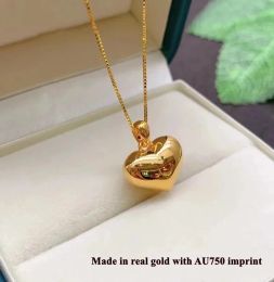 Necklaces True 18K Gold Heart Pendant Necklace Simple Love Design necklace AU750 Women's Exquisite Jewellery Birthday Engagement Gift DC1036