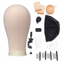 Stands Canvas Block Head Set for Wigs Display Making Hair Weave and Styling Mannequin Head with Mount Hole,Styling Hair Clips,T Pins,