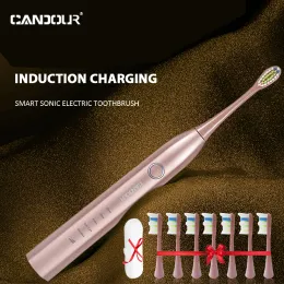 Heads CANDOUR CD5168 Sonic Tooth brush USB Rechargeable adult Electric Toothbrush IPX8 Waterproof Ultrasonic 15 Mode with Travel box