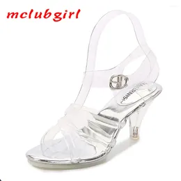 Dress Shoes MCUBLGIRL Women's Chunky High Heels Crystal Transparent Cross Strap Sexy Fashion 7cm Heel 1cm Platform WZ