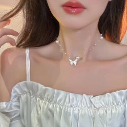 Necklaces New Fashion Trend Unique Design Elegant Delicate Butterfly Pearl Necklace Women Jewelry Wedding Party Premium Gift Wholesale