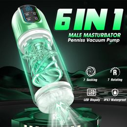 Automatic Male Masturbator Cup LED Display Sucking Vibration Blowjob Real Vagina Pocket Adults Sex Machines Toys For Men Man 240423