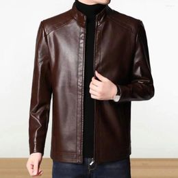 Men's Jackets Men Faux Leather Jacket Stylish Motorcycle With Stand Collar Thick Warmth Windproof For Autumn