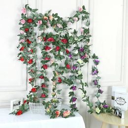 Decorative Flowers 1pcs Artificial Rose Vine 16 Brick Stone Rattan Bedroom Dining Room Ceiling Flower Wall Decoration Diy El Office