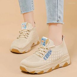 Casual Shoes Women Woven Mesh Breathable Sneakers Lace-up Vulcanised Ladies 2024 Platform Female Zapatos De Mujer