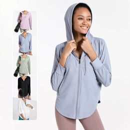 Yoga Lu Lu losen sitzende schnelle Trocknung Sportjacke Damen Kapuze -Strickjacke Sun Protection Anzug Fitness Top Langarm Tau