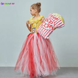 Sweatshirts Adorable Popcorn Inspired Girls Tutu Dress Red & White Tulle Children Birthdays Halloween Dress Up Costume Kids Flower Ball Gown