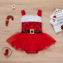 One-Pieces Ma&Baby 018M 1st Christmas Newborn Infant Baby Girls Squins Romper Jumpsuit Princess Baby Girl Xmas Clothing Costume D84