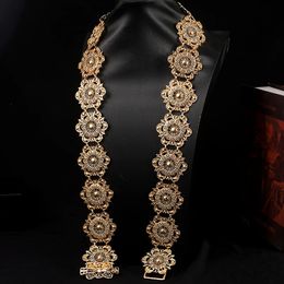 Hollow Flower Moroccan Caftan Belts Gold Color Long Chain Waist Belt for Women Middle East Wedding Jewelry Muslim Bride Gifts 240410