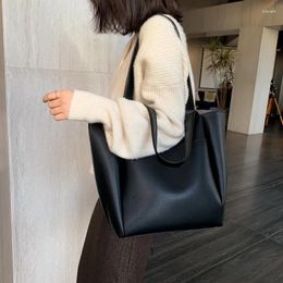 Shoulder Bags Large Capacity Women Top-handle High Quality Solid Colour Leather Shopper For 2024 Designer