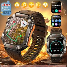 Military Outdoor Men Smartwatch 2.0 Inch Screen with Wireless Calling Compass 100+ Sports IP68 Waterproof 620 Battery Watches