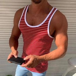 Men's Tank Tops Bodybuilding Vest Moisture Wicking Vintage Stripe Printing Summer Training Round Neck Comfy For Dating