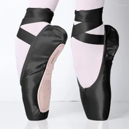 Dance Shoes Black Satin Ballet Pointe Ladies Professional Girls Women Ballerina With Ribbons