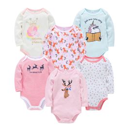One-Pieces 2023 Baby Girls Clothes 3 6 pcs/lot pour nouveaux Cotton Long Sleeve Girl Bodysuit 024 Months Newborn Boys Clothing Toddler