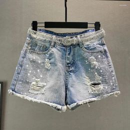 Women's Shorts Summer Denim Patchwork Diamond Tassel For Women High Waist Casual Hole Female Fashion Clothing 2024 Tide