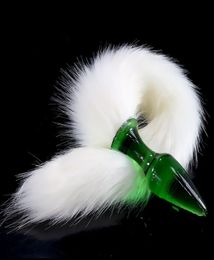 White Fake Fox Tail Glass Anal Plug Sex Toys For Woman Adult Masturbator Gspot Anus Stimulator Glass Butt Plug Tail Buttplug Y1901937821