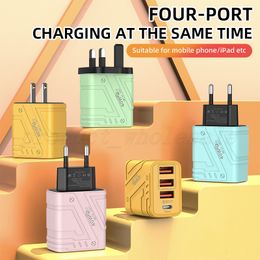 Multiple Colours 40W PD 3.0 QC3.0 USB Charger 4 Ports Type C Fast Charging EU US UK Plug 5V 3A Adapter Phone power delivery Quick Charge Mobile Phone For iphone Samsung LG