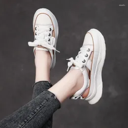 Casual Shoes GKTINOO 2024 Women Sneakers Summer Hollow Genuine Leather Lace-Up Candy Color Lightweight Comfort Ladies Sandals