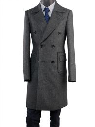 Polos 2020 Tweed Topcoat Dark Grey Nailhead Fashion Designed Long Coat Custom Made Warm DoubleBreasted Overcoat Stylish Polo Coat