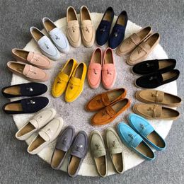 Loro Piano Mens casual LP loafers shoes piana flat low top suede Cow leather oxfords Moccasins summer walk comfort loafer slip on rubber sole flats designer shoes room