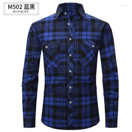 Men's Casual Shirts Eurocode 2024 Social Autumn/Winter Red Brushed Plaid Cotton Long Sleeve Shirt Business Fashion No Iron