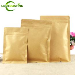 Bags 100pcs Flat Kraft Paper Foil Inside Zip Lock Bag Resealable Snack Coffee Sugar Powder Beans Salt Heat Sealing Packaging Pouches