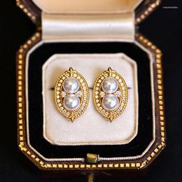 Stud Earrings Classic 14K Real Gold Plating Plant Peanut Pearl For Women High Quality Luxury Jewellery Shiny Zircon Accessories
