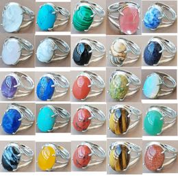 Cluster Rings Crystal Opal Howlite Blue Sand Tiger Eye Lapis Lazuli Aventurine Malachite Carnelian Jaspe Oval Art Bead Ring PWB982