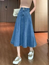 Skirts Oversize Women Denim Casual Jean Long Skirt Streetwear Female High Waist Pocket Elegant A-Line Spring Summer 2024