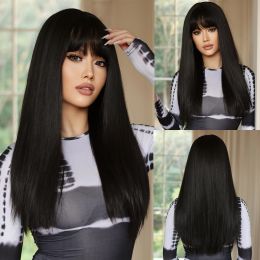 Wigs Long Straight Synthetic Wig Black Daily Use Wigs with Bangs for Women Heat Resistant Fibre Cosplay Lolita Party Natural Hair