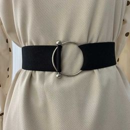 Belts Belts for Women Black Simple Waist Elastic Ladies Band Round Buckle Decoration Coat Sweater Fashion Dress Rice White 240423