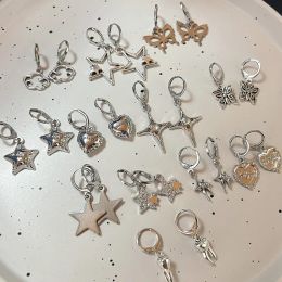 Earrings Stainless Steel Simple Metal Circle Star Butterfly Small Hoop Earrings For Women Girls Piercing Jewelry Geometric Round Ear