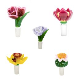 Double Flower Head Glass Bongs Bowl Craft Smoke Pipes Colourful 14mm Thick Pyrex Bowls For Water Pipes Dab Rigs Bong Smoking Accessories