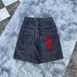 Men's Shorts Y2k Retro Gothic Pattern embroidery JNCO fashion Denim Shorts 2000s Style Hip Hop Bag Summer Mens Beach Jeans Jorts Gym Shorts J240409