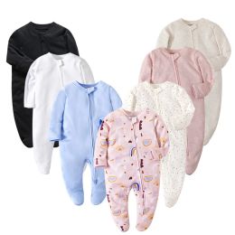 One-Pieces Newborn Footed Pajamas Zipper Girl and Boy Romper Long Sleeve 012 Months Baby Clothe Jumpsuit Cotton Fashion Baby Clothing