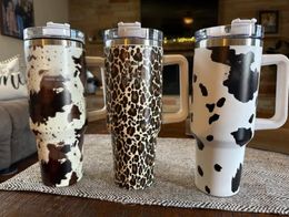 Stock 40Oz Tumblers Cups Lids And Straw Cheetah Animal Cow Print Leopard Heat Preservation Travel Car Mugs Large Capacity Water Bottles 0524